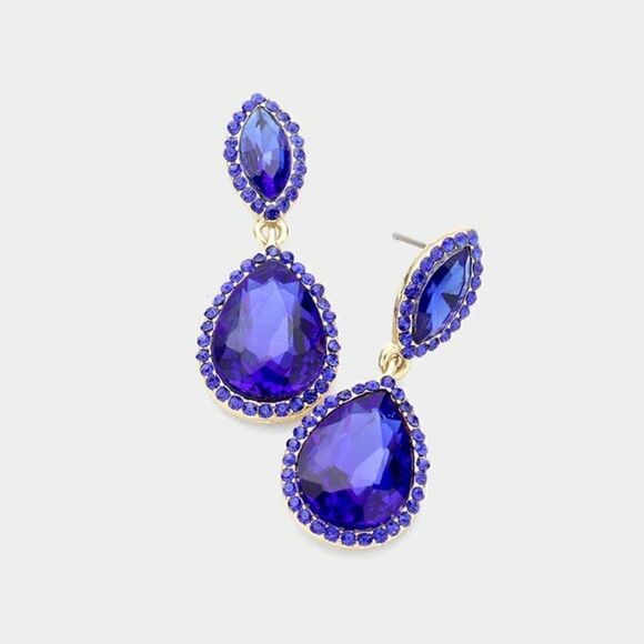 Marquise Blue Teardrop Evening Earrings - Picture 1 of 6